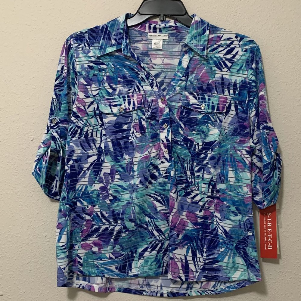 Rebecca Malone Blue/Purple/Green Tropical Blouse
